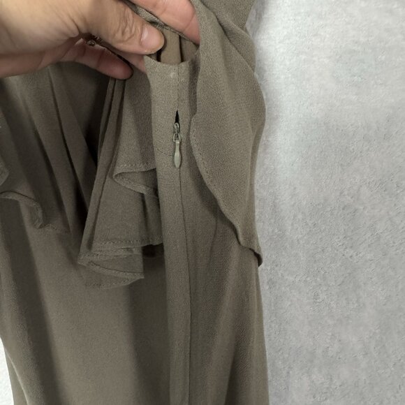Lulus Olive Green Boho Chic Cold Shoulder Ruffle Women A line Mini Dress XS - Picture 7 of 12